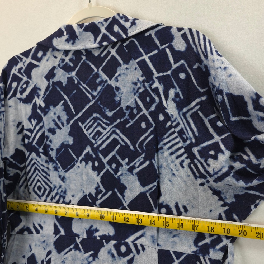 Donna Karan New York Linen Blend Shirt Dress 14 Blue Abstract NWT Coastal Chic - Picture 7 of 13